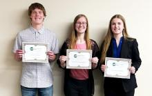 Pictured above are Vince VanderKooi, Jocelyn Horn, and Isabel Thier. The Recipients of this years Youth Tour Contest.