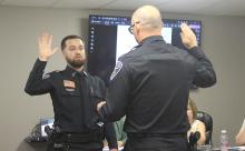 Slayton Police Office Johnathon Reim was sworn in by Slayton Police Chief Jeremy Steinle Monday, September 15.