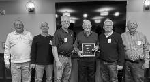 Members of the Murray Lodge went to visit Hub Sandmann and his family in Mankato. While there they presented Hub with his 60 year Masonic membership pin. Left to right are: Glenn Kluis, Denis Stubbs, Tim Lange, Hub Sandmann, Jim Voges, and Warren Hanson.