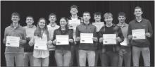 Letter Award Winners (L to R): Aidan Dierks, Ben Ahlers, Ava Johnson, Hudson Schryvers, Theron Mannon, Bryce Hoekman, Michael Risacher, Carter Lewis, Thomas Huso, Ross Engelkes, Owen Gillette