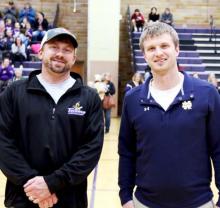 Dominick Damm and Patrick Freeman were recognized at the home basketball game on Tuesday, Dec. 14th. Damm had been named Section 3A Girls Coach of the Year for Cross Country and Freeman was named Section 3A Football Coach of the Year.