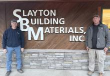 Troy Wehking and Tom Klein celebrate 25 years of ownership at Slayton Building Materials.