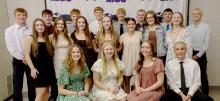 National Honor Society students: Front Row - Lila Scandrett, Rachael Huso, Kaitlyn Blankenship, Carter Hanson. Middle Row - Royalle Siedschlag, Emma Risacher, Elizabeth Daniels, Mikayla Reith, Ava Deacon, Erica Doeden, Alexandra Schuur. Back Row - Tristan Behrends, Walker Biren, Cayden Veldhuisen, Maxwell Miller, Teague Meyer, Eli Gillette, Wesley Hause, Dugan Kluis.