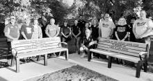 Hadley Lions installed 2 benches near the playground in Hadley park. These are dedicated in memory of longtime Lions members Lloyd &amp; Charletta Bennett and Larry &amp; Gail Byers. Pictured with Hadley Lions Members are the Byers Family - Eric Dahlgren, Sarah Dahlgren and Brian Byers and the Bennett Family - Della Bennett &amp; Myron Bennett.