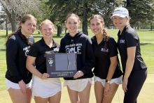 Red Rock Conference Champions Natalie Einck, Rachael Huso, Lizzie Daniels, Elysia Korver and Brielle Plotz. Huso and Einck were also named All-Conference
