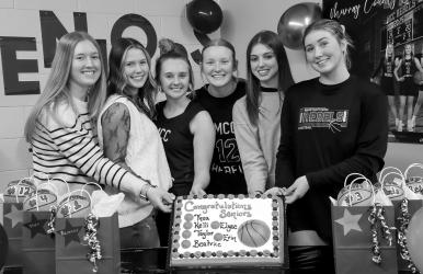 Girls Basketball Seniors L - R Erin Klein, Elyse Paulzine, Kelli Miller, Taylor Larson, Beatrice Sargenti, Thea Schneider