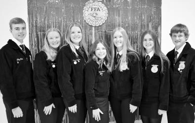 INCOMING OFFICERS (2024-25): Colby Miller (Treasurer), Taylor Larson (Vice President), Erica Doeden (Secretary), Sophia Nelson (President), Erin Klein (Reporter), Emma Risacher (Sentinel), Owen Moline (Officer-At-Large).