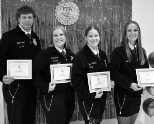 STATE FFA DEGREE: Landon Beek, Callie Platt, Kylie Knakmuhs and Jayda Hellewell.
