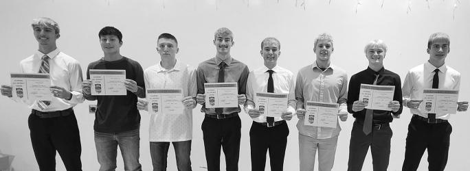 All District Academic Individuals (10-12th grade) (3.75 GPA): Lucas Kuball, Noah Mathiowetz, Quintin Lewis, Teague Meyer, Carter Hanson, Henry Carlson, Dugan Kluis, Noah Frisk.