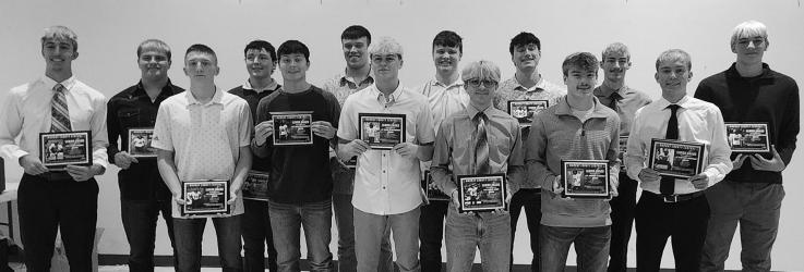 Seniors: Front: Quintin Lewis, Noah Mathiowetz, Gabe Tentinger, Aubin Licht, Jordan Sturges, Carter Hanson. Back: Lucas Kuball, Colby Kesteloot, Jaxon Wendorff, Broox Platt, Gabe Wolske, Luke Iverson, Teague Meyer, Wyatt Thompson.