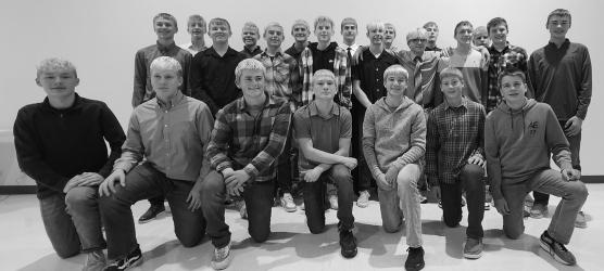 JV Football Team: Front: Max Mathiason, Hudson Carlson, Gavin Johnson, Vance Ahlers, Dane Hanson, Jacob Swart, Noah Hanson. Back: Finn Schneider, Kolton Nielsen, Xavior Manning, Eli Baumgartner, Alex Hasarra, Dylan Gilbertson, Tristian Thompson, Noah Frisk, Austin Reese, Evan Joens, Aubin Licht, Adam Iverson, Parker Olson, Josh Wolske, Cy Zenk, Cade Berreau.