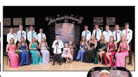 Homecoming Court: Front L to R: Ava Deacon, Jessa Gillette, Kelli Miller, Emmi Pelltola, Rhett Carlson, Kynlee LeTendre, Ava Johnson, Taylor Larson, Elyse Paulzine, Addy Dierks, Suttyn Schryvers. Back L to R: Carter Hanson, Andrew Holm, Torin Thunder Hawk, Drew Wajer, King Hudson Schryvers, Queen Thea Schneider, Carson Engelkes, Dawson Schreier, Dylan Kluis, Tristan Behrends, Noah Frisk.