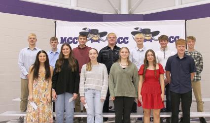 SECOND YEAR ACADEMIC LETTER WINNERS: (L to R:) Front: Danyel Nielson, Allie Paulzine, Mikayla Reith, Alexandra Schuur, Royalle Siedschlag, Cayden Veldhuisen. Back: Henry Carlson, Alex Betz, Wesley Hause, Colby Kesteloot, Dugan Kluis, Kaden Landsman, Beckett Stelter. Not pictured: Tristan Behrends, Quintin Lewis, Noah Mathiowetz, Conrad Pickard