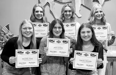 JV Participants (L to R): Back - Kat Miller, Calleigh Doeden, Ava Reemtsma; Front -Rachael Huso, Addy Dierks, Danyel Neilson; Not Pictured: Suttyn Schryvers, Mikayla Reith, Erynn Rohrer.