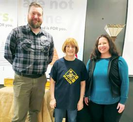 Pictured are Peter Bateman, District Executive of BSA Sioux Council, Slayton Kiwanis Scout Contact Janet Voges, and Katie Chapman, Cub Master for Pack 25 and Girls Troop 25G.