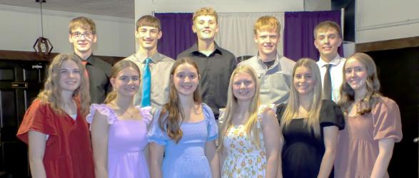 Juniors Back: Walker Biren, Teague Meyer, Maxwell Miller, Cayden Velhuisen, Carter Hanson. Front:Lila Scandrett, Emma Risacher, Lizzie Daniels, Rachael Huso, Ava Deacon and Kate Blankenship.