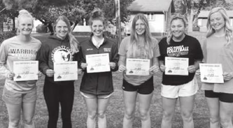 All-Conference Team: Atalie Rosenbrook (Honorable Mention), Sophie Larson, Mary Lou McNab, Thea Schneider, Morgan Winter, and Abby Loosbrock (Honorable Mention).