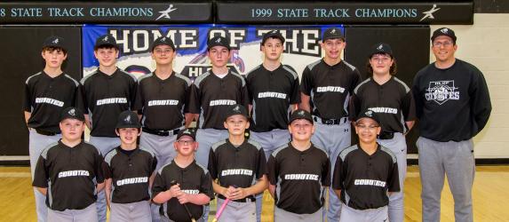 HLO-F JV Baseball: Front row, L to R; Easton Holden, Bennett Haberman, Alex Fest, Rodden Eidehammer, Brody Habben, Jordan Blair. Back row: Noah Dabberkow, Shammer, Simian Peterson, Lee Habben, Shane Pavelko, Troy Deutschman, Trey Jannsen, Colten Siden, Jr. High Coach Mic Holinka.
