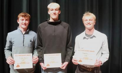 Red Rock All-Conference Honorable Mention: Left to right, Tristan Behrends, Wyatt Thompson and Dugan Kluis.
