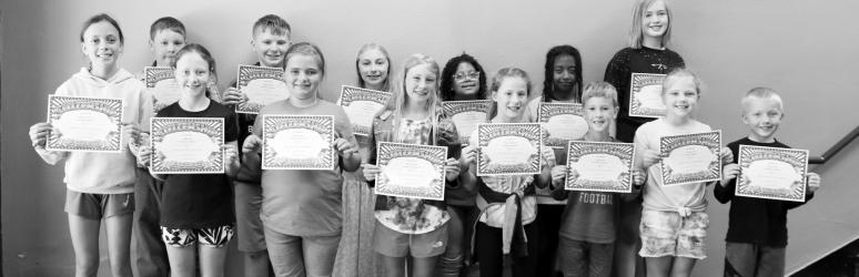 Citizenship Awards- Front L to R: Mallory Schreier, Kylie Guza, Roya Wurpts, Piper Harmsen, Coletta Veldhuisen, Milo Harms, Cora Scandrett, and Grayson Tutt. Back L to R: Holden Lee, Nolan Ludolph, Jersey Staples, Zuri Jahnagile, Julius Contreras Santana, and Addison Sundahl.