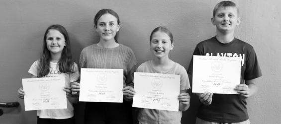 5th Grade Presidential Excellence- L to R: Caroline Stoel, McKinley Plantz, Cassandra Scandrett, and Brenner Schryvers.