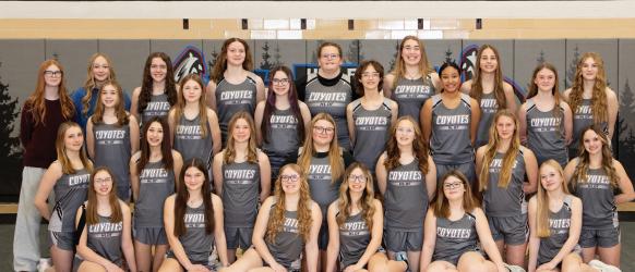 HLO-F Girls Track Team : Front row, L to R: Hadley Fisher, Ruth Ethridge, Brooklyn Tyrrell, Taylor Fisher, Cali Pick, Mia Kremer. Second row: Adrianna Vilardell, Sophie Pearson, Mara Clarke, Alexis Wiener, Leah Steinman, Jayden Meinders, Brie Kirchner. Third row: Raelynn Carpenter, Haley Ackerman, Autumn Kuiper, Skyler Wood, Andrea Wright, Gracie Ahrens. Back row: November Johnson, Hayden Bell, Mae Runkle, Tori Reynolds, Jaycee Meier, Alabama Hoonhorst, Brynlee Farris, Emily Gass.