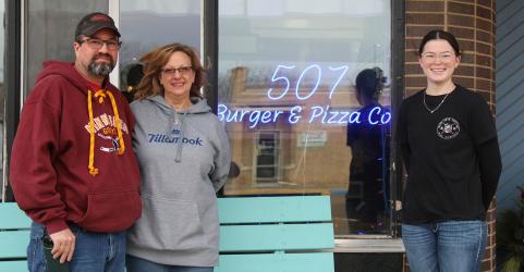 507 Burger &amp; Pizza Co. (located in the former Antonio’s building in Fulda) opened under new ownership on Monday, December 15th. Pictured above (L to R) are Bryon and Amy Thurston, owners, along with their daughter Kelsie Dick. Dick has a Culinary Arts degree and is very passionate about providing taste bud tingling and nutritious food for the public’s enjoyment.