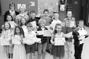 Piano students played on May 14th at 2:00 PM in recital. The following students performed solos and duets: (Back to Front, Left to Right) Teacher, Christie Gergen, Alex Schuur, BR Heronimus, Gary Dane Plotz, Easton Hoffmann, Brielle Plotz, Kiana Platt, Caroline Stoel, Camden Walker, Mason Hoffmann, Brennly Plotz, Everly Ahlers, Amiyah VanEck, Brennen Heronimus, and Kenzie Platt.