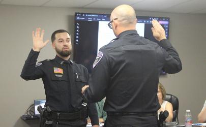 Slayton Police Office Johnathon Reim was sworn in by Slayton Police Chief Jeremy Steinle Monday, September 15.