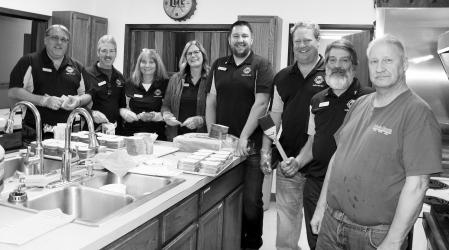 Kitchen Crew: L to R: Todd Hieronimus, Dave Schreiber, Kathy Schreiber, Kim Eisfeld, Riley Engbarth, Ryan Beers, Darren Saner, Henry Veldhuisen.