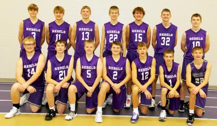 MCC BOYS BASKETBALL JUNIOR VARSITY - (L to R): Jesse Kline, Michael Risacher, Drew Wajer, Dylan Kluis, Gavin Gillette, Jackson Kramer, Wyatt Loosbrock. Back: Adam Grimmer, Carson Engelkes, Hudson Schryvers, Andrew Holm, Dawson Schreier, Owen Gillette, Ben Ahlers.