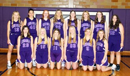 MCC GIRLS BASKETBALL JUNIOR VARSITY - (L to R): Front Elyse Paulzine, Rachael Huso, Ava Deacon, Taylor Larson, Guilia Scharm, Kelli Miller.; Back: Emmi Peltola, Kylie Knakmuhs, Laney Kathman, Ava Reemtsma, Peyton DeGreeff, Calleigh Doeden, Kate Blankenship, Chloe Olivier.