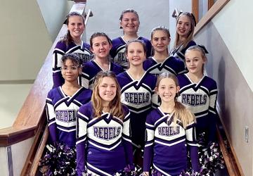MCC CHEERLEADERS VARSITY - (L to R): Front: Sophia Nelson, Jaelynn Kline; 2nd Row: Jayden Gleis, Alyse Nelson, Peyton Bose; 3rd Row: Ava Kirchner, Emma Risacher; Back: Carli Kesteloot, Krystyna Betz, Justyne Reinert; Not Pictured: Lauren Veldhuisen.