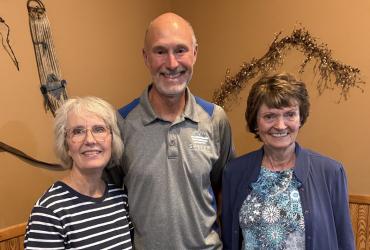 Theresa and Marv Nysetvold, CEO of Shetek Lutheran Ministries, are pictured above with Murray County Future president Nancy Laible. Marv was recognized for 18 summers at the camp and presented a gift for a restaurant visit in December that doesn’t involve camp food.