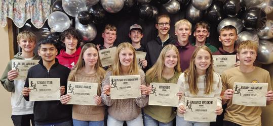 MCC/F Warriors Award Winners: Front Row (L to R) - Yordi Oliveros, Sophia Hammersma, Holland Vogel, Mara Clarke, Laiken Ferris, and Connor Pieske, back row, Carter Larson, Matthew Stapek, Micah Janssen, Alex Betz, Tyler Reith, Aiden Appel, Walker Biren, Wesley Hause.