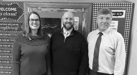 Heidi Frederickson, PhRMA, Representative Joe Schumacher, and Mike Pagel, superintendent of Fulda Public Schools.