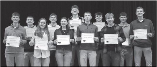 Letter Award Winners (L to R): Aidan Dierks, Ben Ahlers, Ava Johnson, Hudson Schryvers, Theron Mannon, Bryce Hoekman, Michael Risacher, Carter Lewis, Thomas Huso, Ross Engelkes, Owen Gillette