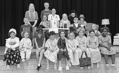 Cast photo:Front row (left to right): Evy Cowdin, Ariya Cowdin, Lincoln Perish, Joanna Crowley, Juliet Maertens, Emerson Meyeraan, Olivia Thornhill, Hannah Thornhill, Elizabeth Thiner. Back row (left to right): Kole Appel (Backstage crew), Emily Gass (Assistant Director), Riah Cowdin, Aiden Appel (Stage/Sound Technician), Maddy Cowdin, Holland Vanderbeek, Tallen Clausen, Oley Hein, Gray Hein, Jaylin Clausen. Not pictured - Heidi Appel (Director)