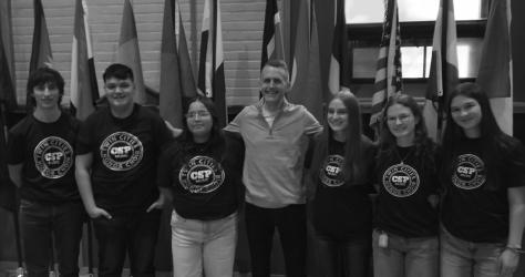 Pictured are Fulda High School Choir members, along with director Matt Saxman, who were chosen to participate in the Concordia Honors Choir. L to R are Matthew Stapek, Guiterrez, Emma Nielsen, Nevaeh Echternach, Grace Ouellette, and Ruth Ethridge.