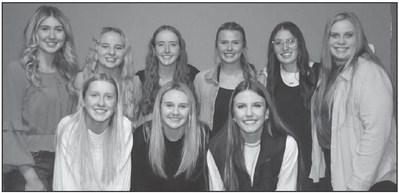 First Year Letter Winners: Back Row Left to Right: Thea Schneider, Emmi Peltola, Kate Blankenship, Elyse Paulzine, Abby Overman and Callie Platt. Front Row Left to Right: Suttyn Schryvers, Kelli Miller and Jessa Gillette.