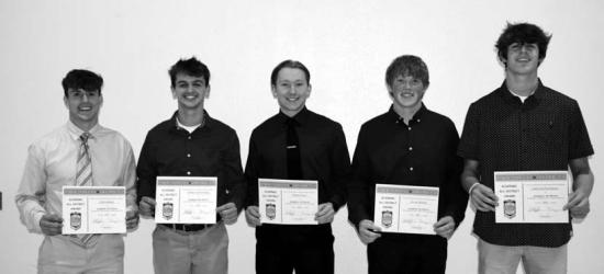 All-District Academic (L to R): Carter Benda, Tanner Graphenteen, Thomas Huso, Dylan Doeden, Christian Tentinger.