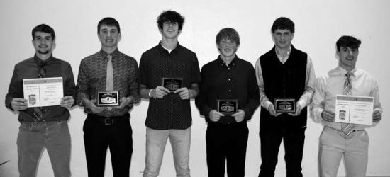 All-District Team (L to R): Jaden Deacon (Hon. Mention), Abe Paulzine, Christian Tentinger, Dylan Doeden, Ross Engelkes, Carter Benda (Hon. Mention).