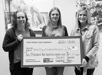 SWWC supporting UWSWMN with a donation of $2,516. Pictured left to right: Lisa Rademacher, Kayla Speidel and Jackie Jostock.
