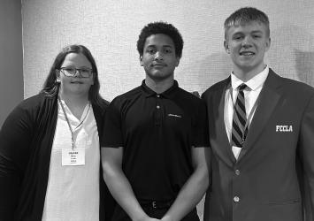 Fulda FCCLA member, Vincent Bray (center), was elected as the FCCLA Southwest Region President. Cullen Vanderbeek (right) was elected as the Southwest Region Vice President, and Jaycee Meier (left) was chosen to be a part of the Minnesota State Peer Education Team.