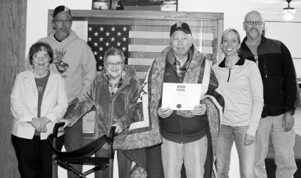 Pictured left to right: Janet Rosa (sister), Dean Duis (nephew), Judy Kirlin (wife), Stanley Kirlin, Donna Marcy (niece) and Roger Winker.