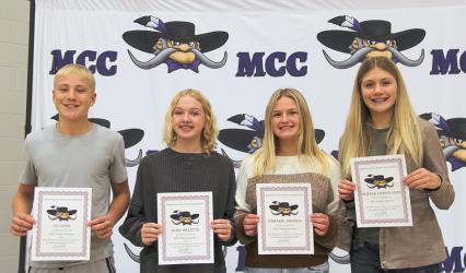 STUDENT HONOREES - 8TH GRADE: Eli Gens, Ruby Gillette, Emmarie Johnson, Alayah Vander Veen