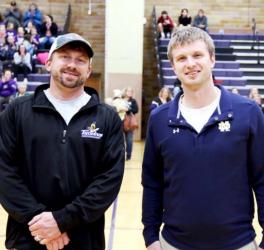 Dominick Damm and Patrick Freeman were recognized at the home basketball game on Tuesday, Dec. 14th. Damm had been named Section 3A Girls Coach of the Year for Cross Country and Freeman was named Section 3A Football Coach of the Year.