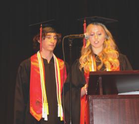 Fulda High School Honor Students, Matthew Stapek and Mackenzie Bonitz, deliver their speech during commencement exercises on Friday evening.