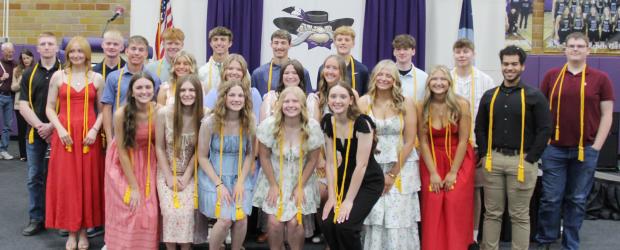 MCC ACADEMIC HONOR GOLD CORD RECIPIENTS (L to R) - Back Row: Quintin Lewis, Eli Gillette, Cayden Veldhuisen, Lucas Kuball, Teague Meyer, Maxwell Miller, Walker Biren, Noah Mathiowetz, Conrad Pickard; Middle Row: Laney Kathman, Carter Hanson, Ava Deacon, Erica Doeden, Kennedy Burch, Kaitlyn Blankenship, Ava Reemtsma, Lilly Kleven, Gabriel Gleis; Front Row Allie Paulzine, Emma Risacher, Lila Scandrett, Rachael Huso, Elizabeth Daniels