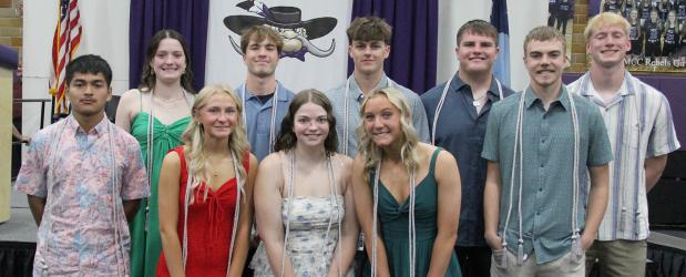 MCC ACADEMIC HONOR SILVER CORD RECIPIENTS (L to R) - Front Row: Honors: (Silver Cords) L to R, Back Row: Yordi Oliveros Lopez, Peyton DeGreeff, Tayden Beerman, Gabriel Tentinger, Colby Kesteloot, Colby Miller, Luke Iverson; Front Row L to R: Reese Wajer, Chloe Olivier, Calleigh Doeden